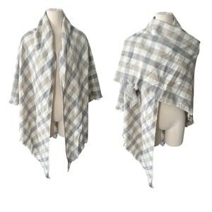 Charlie Paige Checkered Plaid Neutral Cozy Scarf Shawl Asymmetrical Old Money